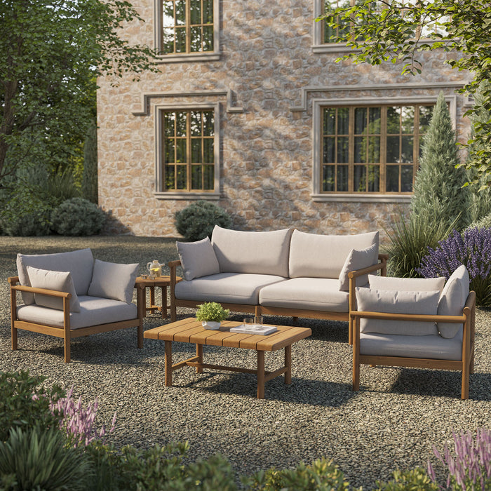 Modway Eleni 5-Piece Outdoor Teak Wood Furniture Set in Natural Sail - angled view