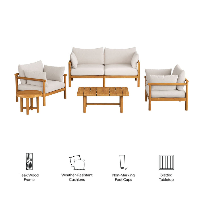 Modway Eleni 5-Piece Outdoor Teak Wood Furniture Set in Natural Sail - dimensions and specifications