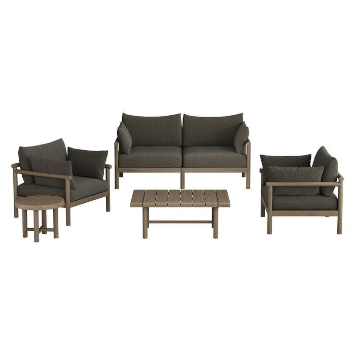 Modway Eleni 5-Piece Outdoor Teak Wood Furniture Set in Weathered Gray Flint - front view