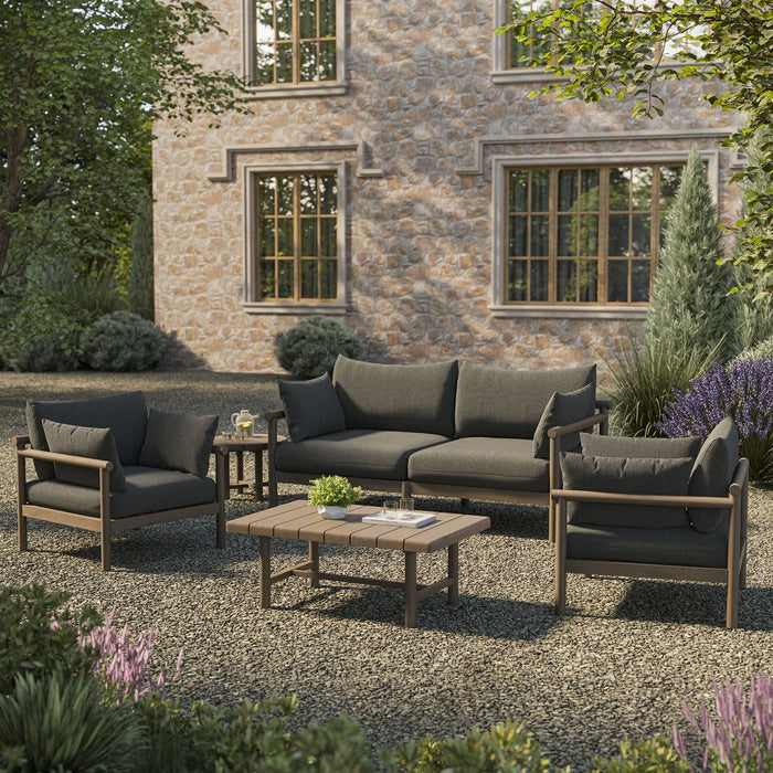 Modway Eleni 5-Piece Outdoor Teak Wood Furniture Set in Weathered Gray Flint - angled view