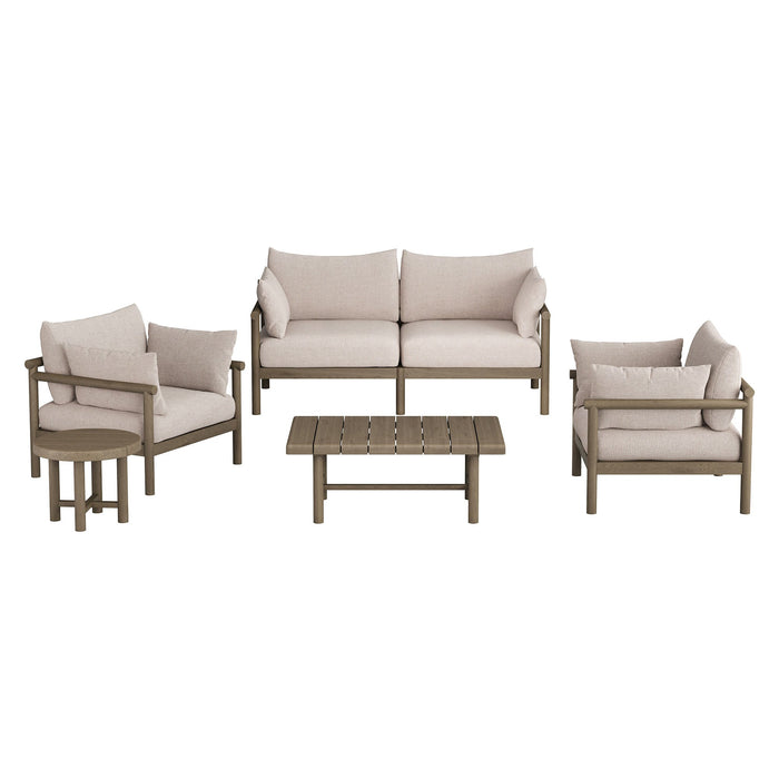 Modway Eleni 5-Piece Outdoor Teak Wood Furniture Set in Weathered Gray Pebble - front view