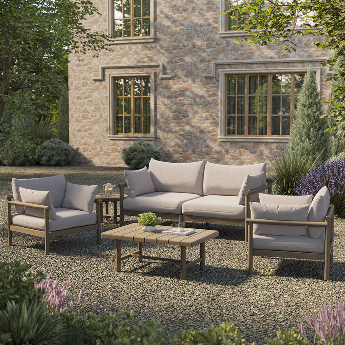 Modway Eleni 5-Piece Outdoor Teak Wood Furniture Set in Weathered Gray Pebble - angled view