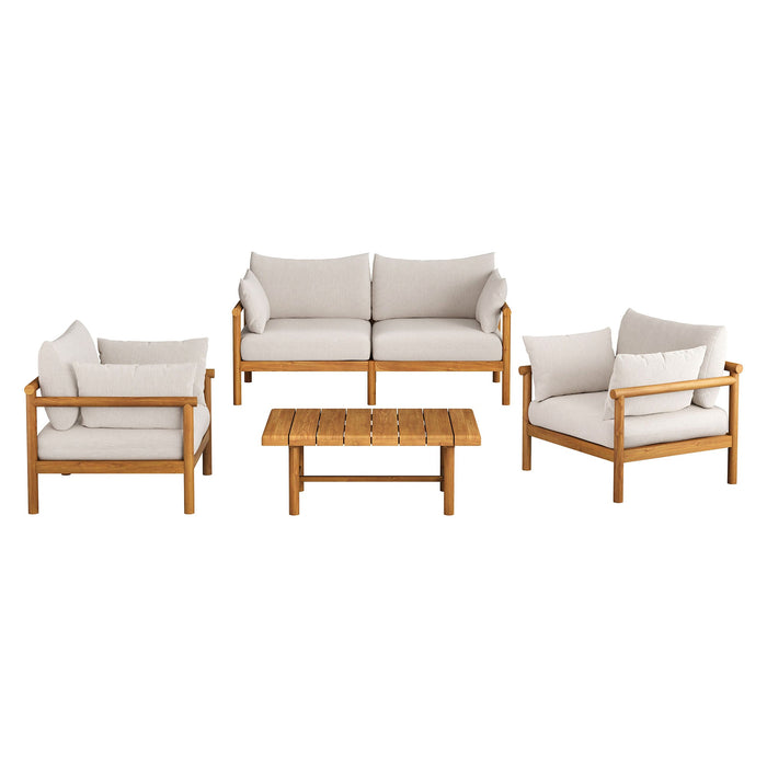 Modway Eleni 4-Piece Outdoor Teak Wood Sofa Set in Natural Sail - front view