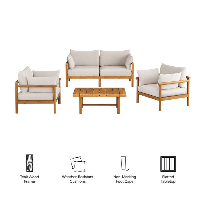 Modway Eleni 4-Piece Outdoor Teak Wood Sofa Set in Natural Sail - dimensions and specifications