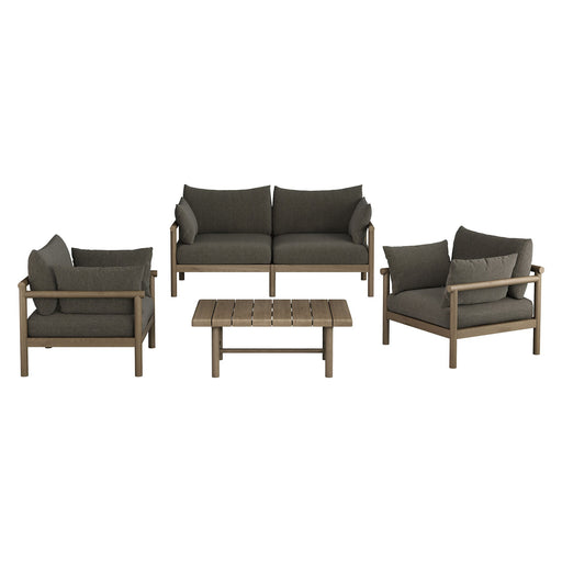 Modway Eleni 4-Piece Outdoor Teak Wood Sofa Set in Weathered Gray Flint - front view