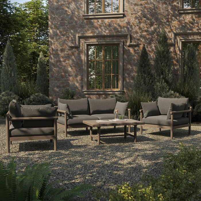 Modway Eleni 4-Piece Outdoor Teak Wood Sofa Set in Weathered Gray Flint - angled view
