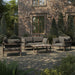 Modway Eleni 4-Piece Outdoor Teak Wood Sofa Set in Weathered Gray Flint - angled view