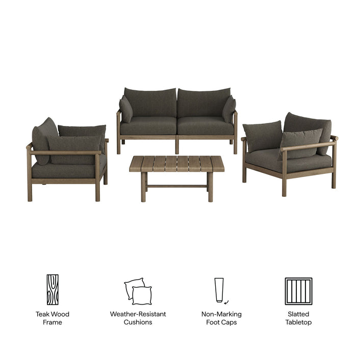 Modway Eleni 4-Piece Outdoor Teak Wood Sofa Set in Weathered Gray Flint - dimensions and specifications