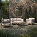 Modway Eleni 4-Piece Outdoor Teak Wood Sofa Set in Weathered Gray Pebble - angled view