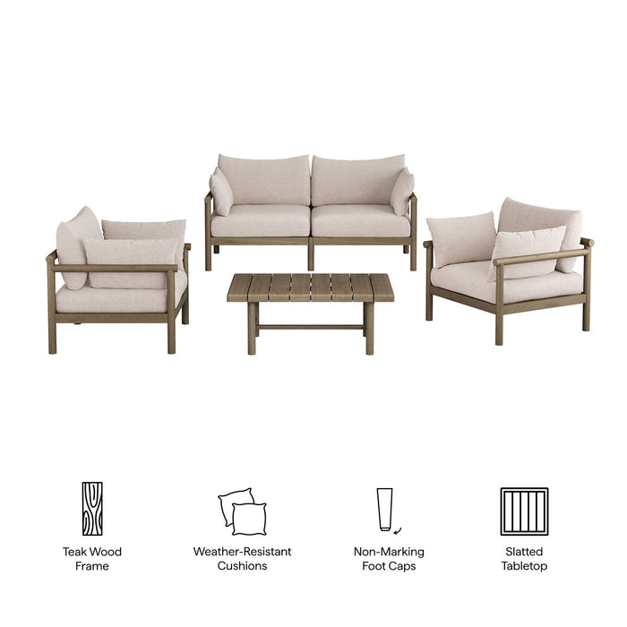 Modway Eleni 4-Piece Outdoor Teak Wood Sofa Set in Weathered Gray Pebble - dimensions and specifications