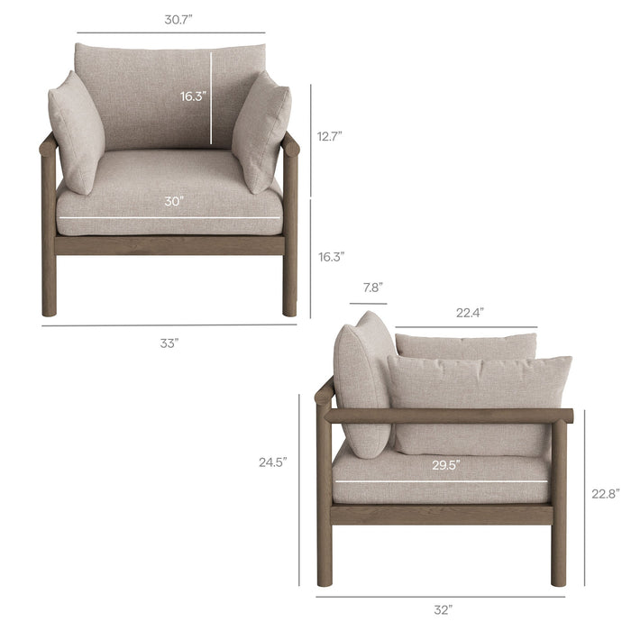 Modway Eleni 4-Piece Outdoor Teak Wood Sofa Set in Weathered Gray Pebble - dimensions and specifications 29