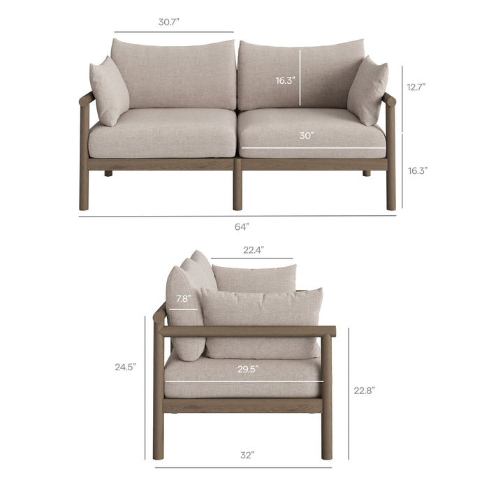 Modway Eleni 4-Piece Outdoor Teak Wood Sofa Set in Weathered Gray Pebble - dimensions and specifications 28