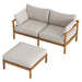 Modway Eleni 2-Piece Outdoor Teak Wood Loveseat with Ottoman Set in Natural Sail - front view