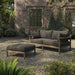 Modway Eleni 2-Piece Outdoor Teak Wood Loveseat with Ottoman Set in Weathered Gray Flint - angled view