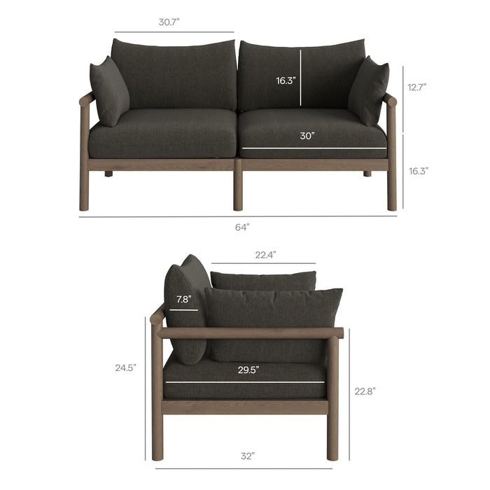 Modway Eleni 2-Piece Outdoor Teak Wood Loveseat with Ottoman Set in Weathered Gray Flint - dimensions and specifications 23