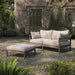 Modway Eleni 2-Piece Outdoor Teak Wood Loveseat with Ottoman Set in Weathered Gray Pebble - angled view