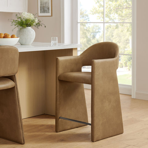 Talia 37 Inch Vegan Leather Counter Stool Toast