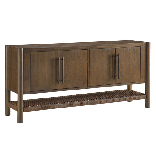 Modway Taschen 4-Door Wood Sideboard Cabinet in Walnut Brown - front view