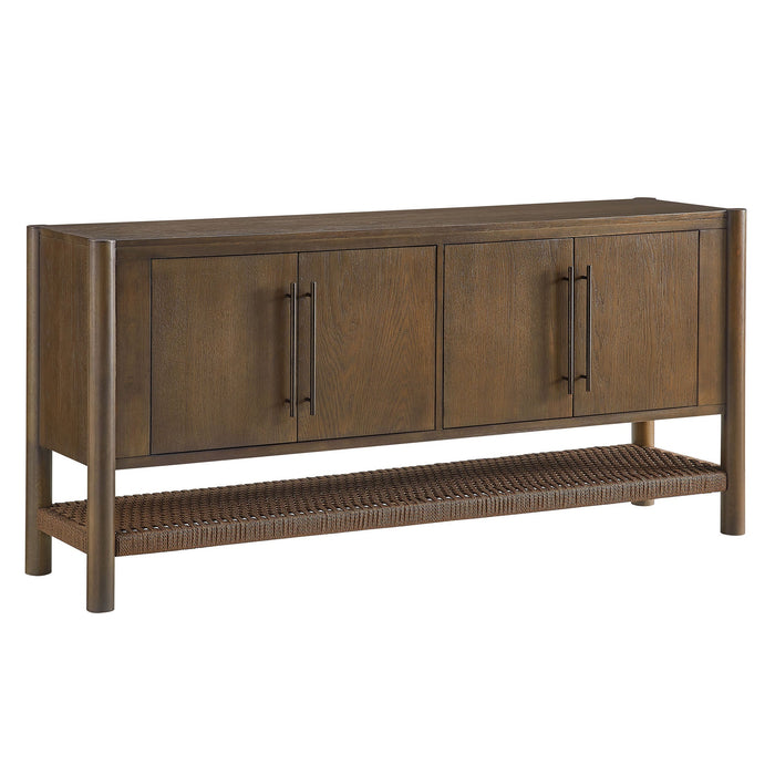 Modway Taschen 4-Door Wood Sideboard Cabinet in Walnut Brown - front view