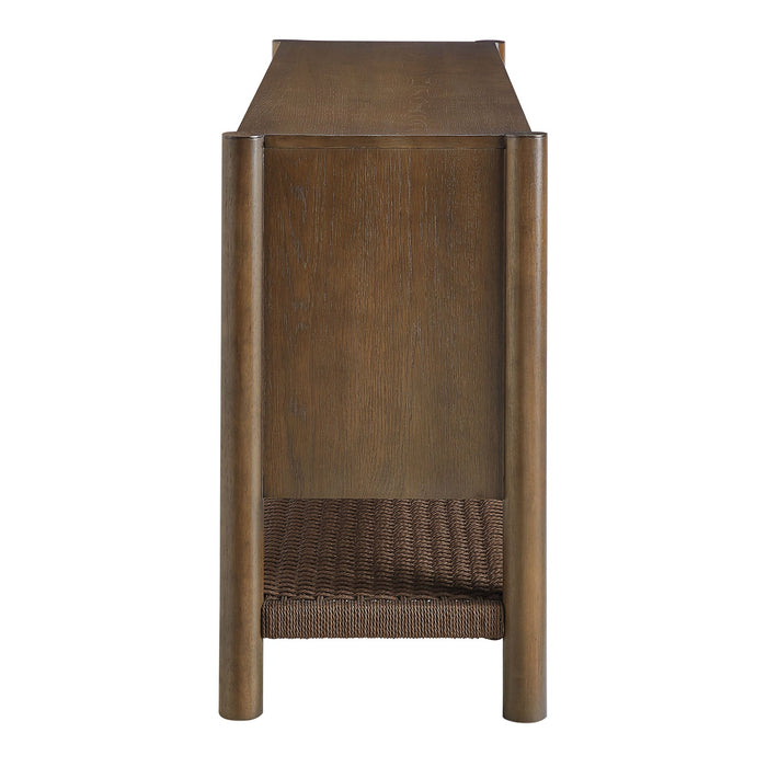 Modway Taschen 4-Door Wood Sideboard Cabinet in Walnut Brown - angled view