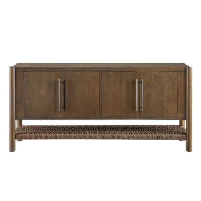 Modway Taschen 4-Door Wood Sideboard Cabinet in Walnut Brown - side view