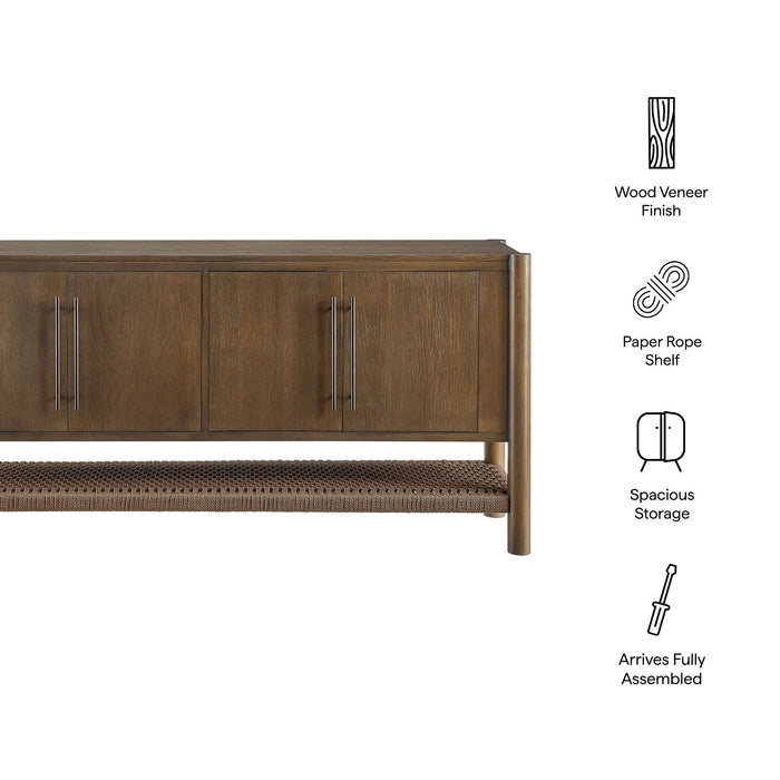 Modway Taschen 4-Door Wood Sideboard Cabinet in Walnut Brown - dimensions and specifications