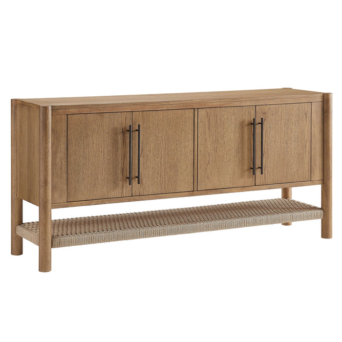 Modway Taschen 4-Door Wood Sideboard Cabinet in Weathered Oak Natural - front view