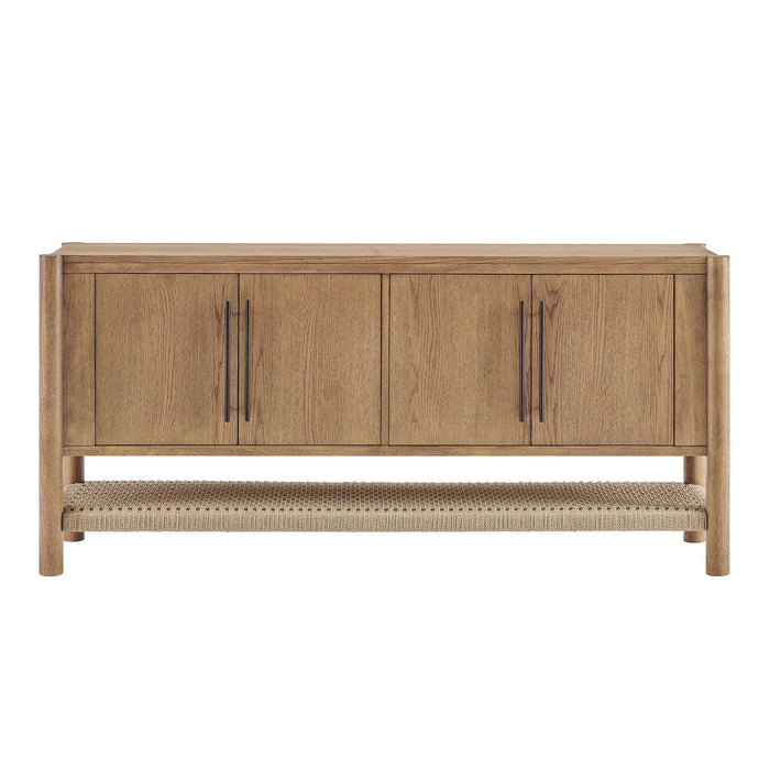 Modway Taschen 4-Door Wood Sideboard Cabinet in Weathered Oak Natural - side view