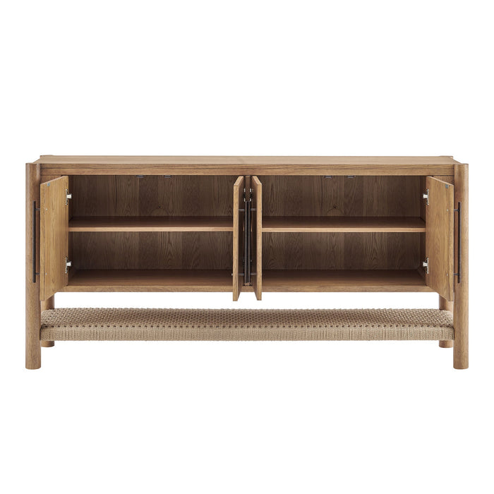 Modway Taschen 4-Door Wood Sideboard Cabinet in Weathered Oak Natural - detail view