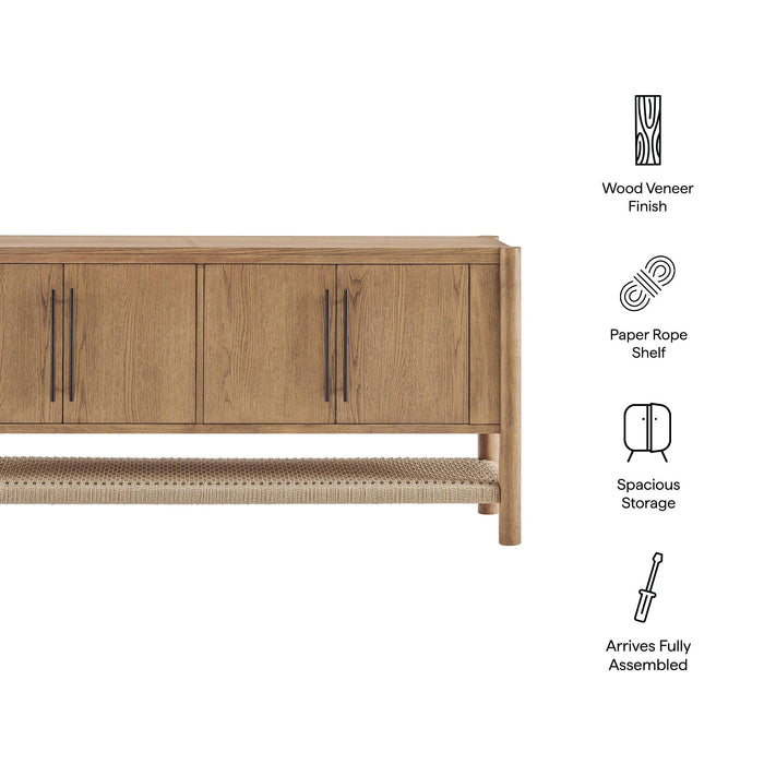Modway Taschen 4-Door Wood Sideboard Cabinet in Weathered Oak Natural - dimensions and specifications