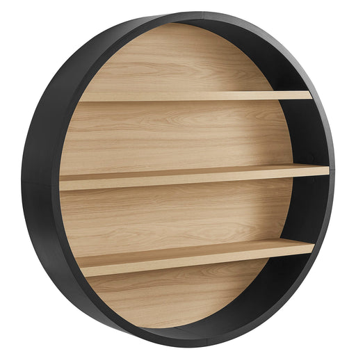 Romy 47" Round Wall Book Shelf Black Natural