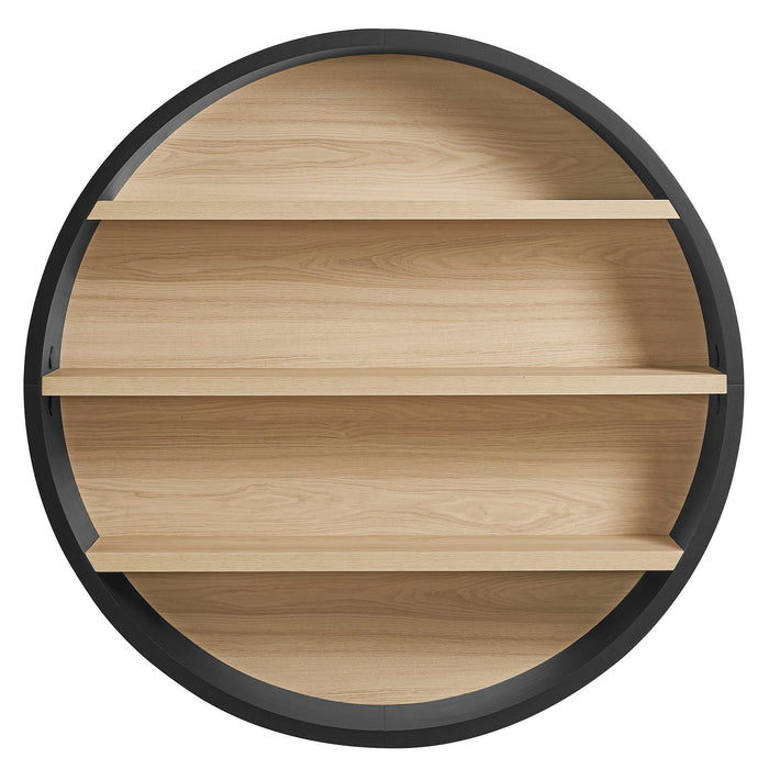 Romy 47" Round Wall Book Shelf Black Natural