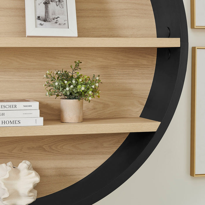 Romy 47" Round Wall Book Shelf Black Natural