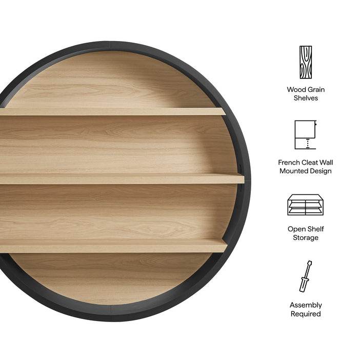 Romy 47" Round Wall Book Shelf Black Natural