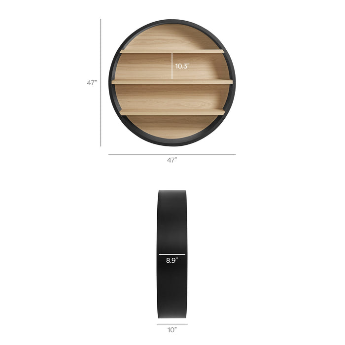 Romy 47" Round Wall Book Shelf Black Natural