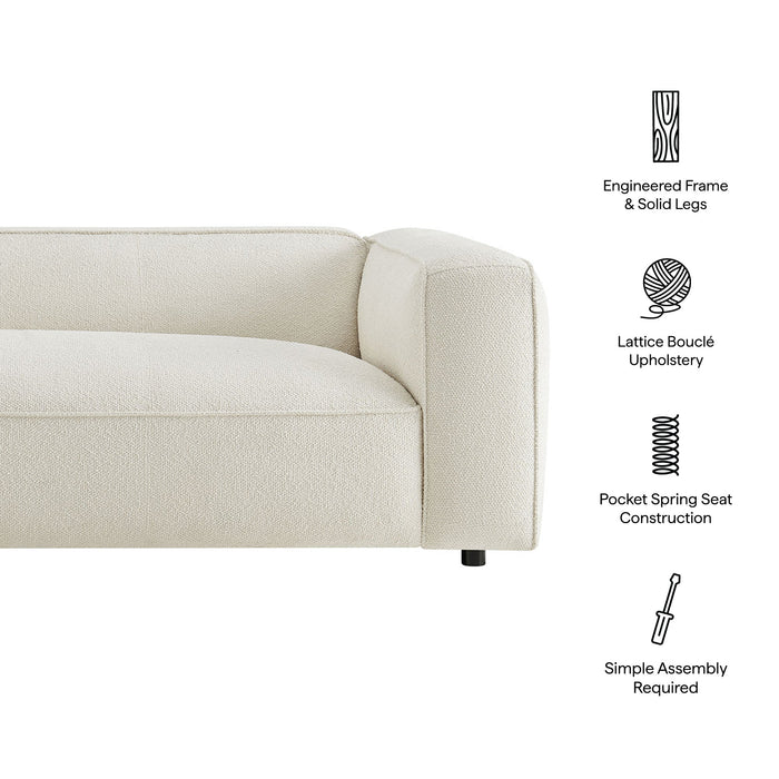 Modway Auren 88 Inch Lattice Bouclé Upholstered Sofa in Cream - dimensions and specifications