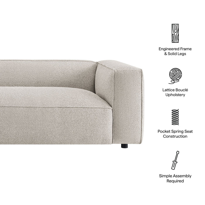 Modway Auren 88 Inch Lattice Bouclé Upholstered Sofa in Fog - dimensions and specifications