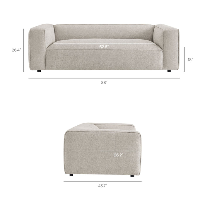 Modway Auren 88 Inch Lattice Bouclé Upholstered Sofa in Fog - dimensions and specifications 23