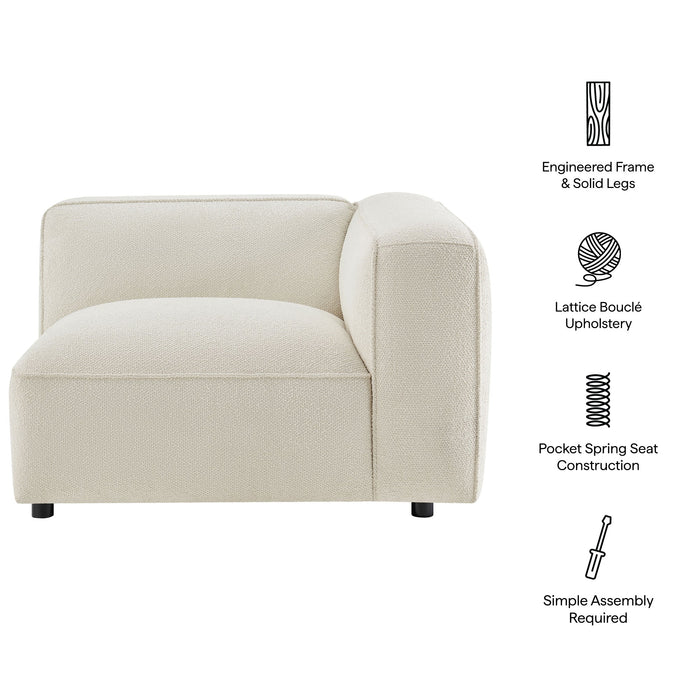 Modway Auren Lattice Bouclé Upholstered Modular Right-Facing Arm Chair in Cream - dimensions and specifications