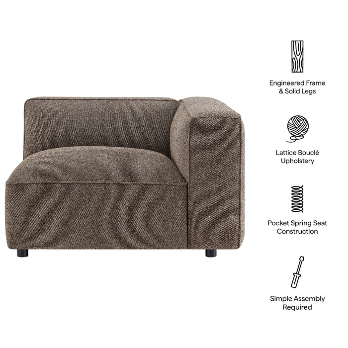 Modway Auren Lattice Bouclé Upholstered Modular Right-Facing Arm Chair in Earth - dimensions and specifications