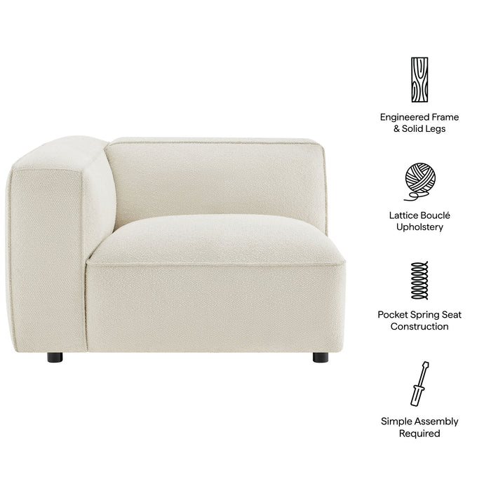Modway Auren Lattice Bouclé Upholstered Modular Left-Facing Arm Chair in Cream - dimensions and specifications