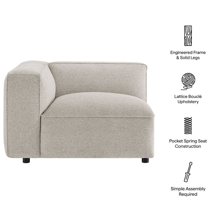 Modway Auren Lattice Bouclé Upholstered Modular Left-Facing Arm Chair in Fog - dimensions and specifications
