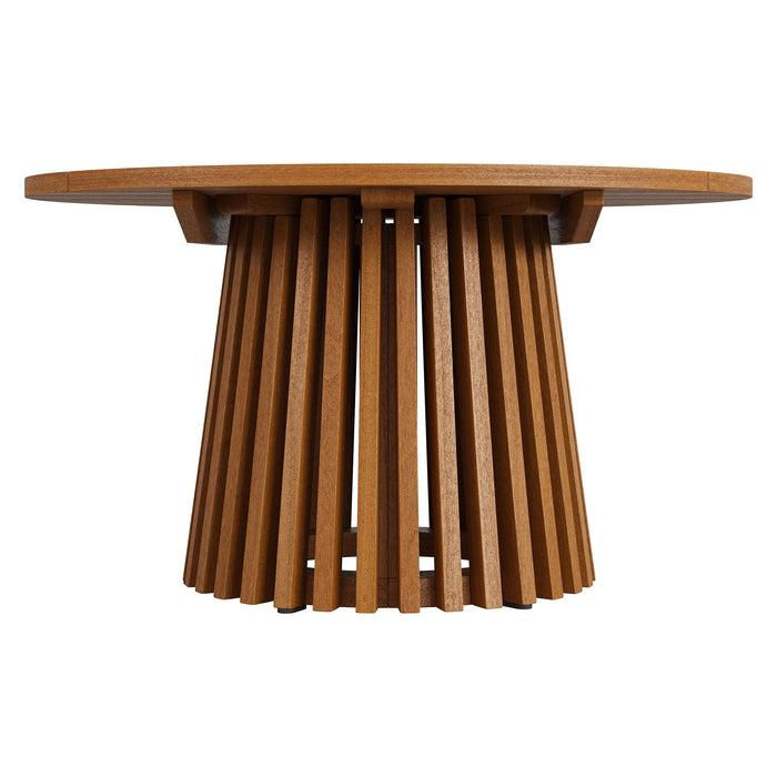 Modway Lane 31 Inch Round Outdoor Teak Wood Coffee Table in Natural - angled view