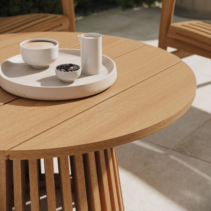 Modway Lane 31 Inch Round Outdoor Teak Wood Coffee Table in Natural - lifestyle view