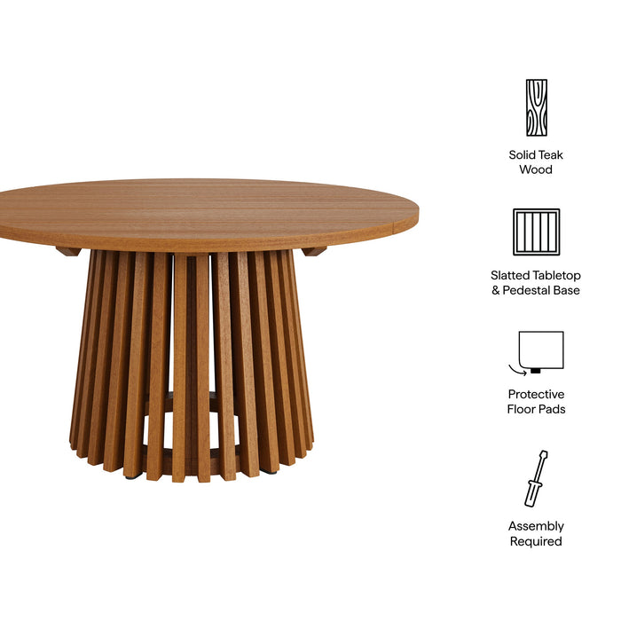 Modway Lane 31 Inch Round Outdoor Teak Wood Coffee Table in Natural - dimensions and specifications