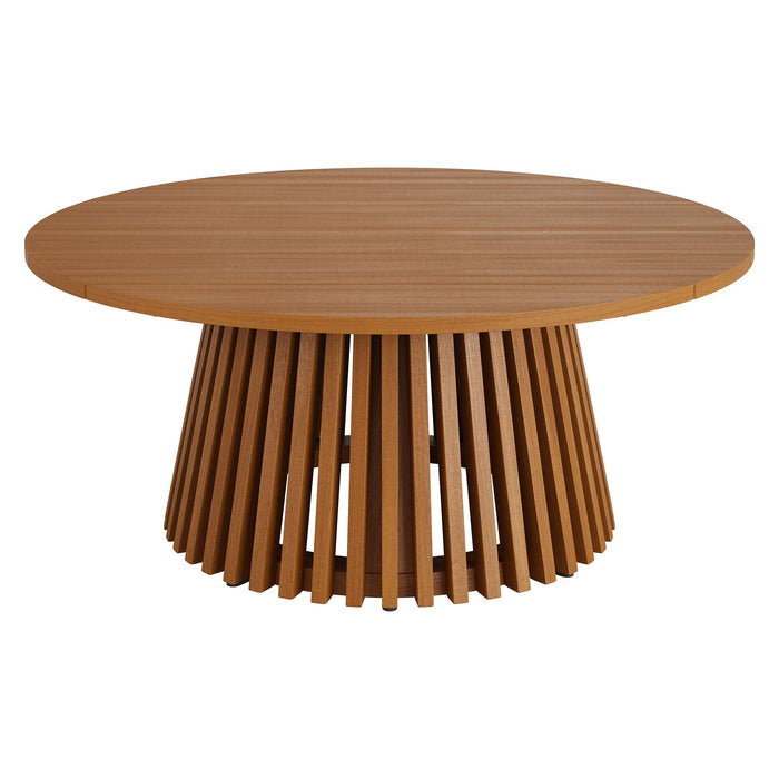 Modway Lane 39 Inch Round Outdoor Teak Wood Coffee Table in Natural - front view