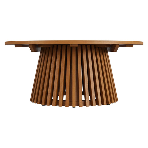 Modway Lane 39 Inch Round Outdoor Teak Wood Coffee Table in Natural - angled view