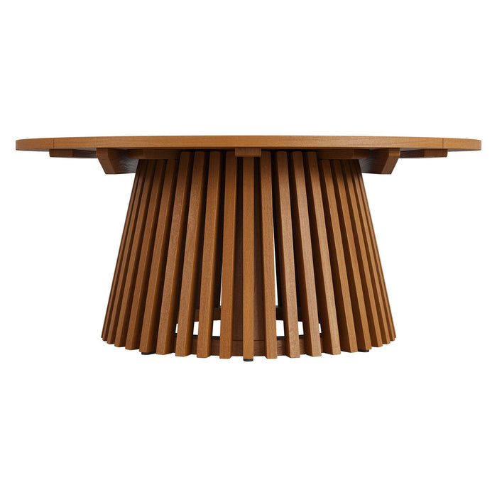 Modway Lane 39 Inch Round Outdoor Teak Wood Coffee Table in Natural - angled view