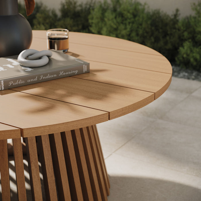 Modway Lane 39 Inch Round Outdoor Teak Wood Coffee Table in Natural - lifestyle view