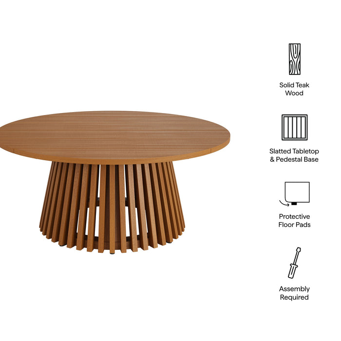 Modway Lane 39 Inch Round Outdoor Teak Wood Coffee Table in Natural - dimensions and specifications